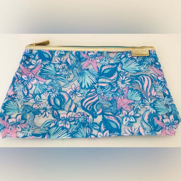 Lilly Pulitzer Large Pouch Clutch Amalfi Blue Clear Printed NWT In Package - Picture 8 of 10